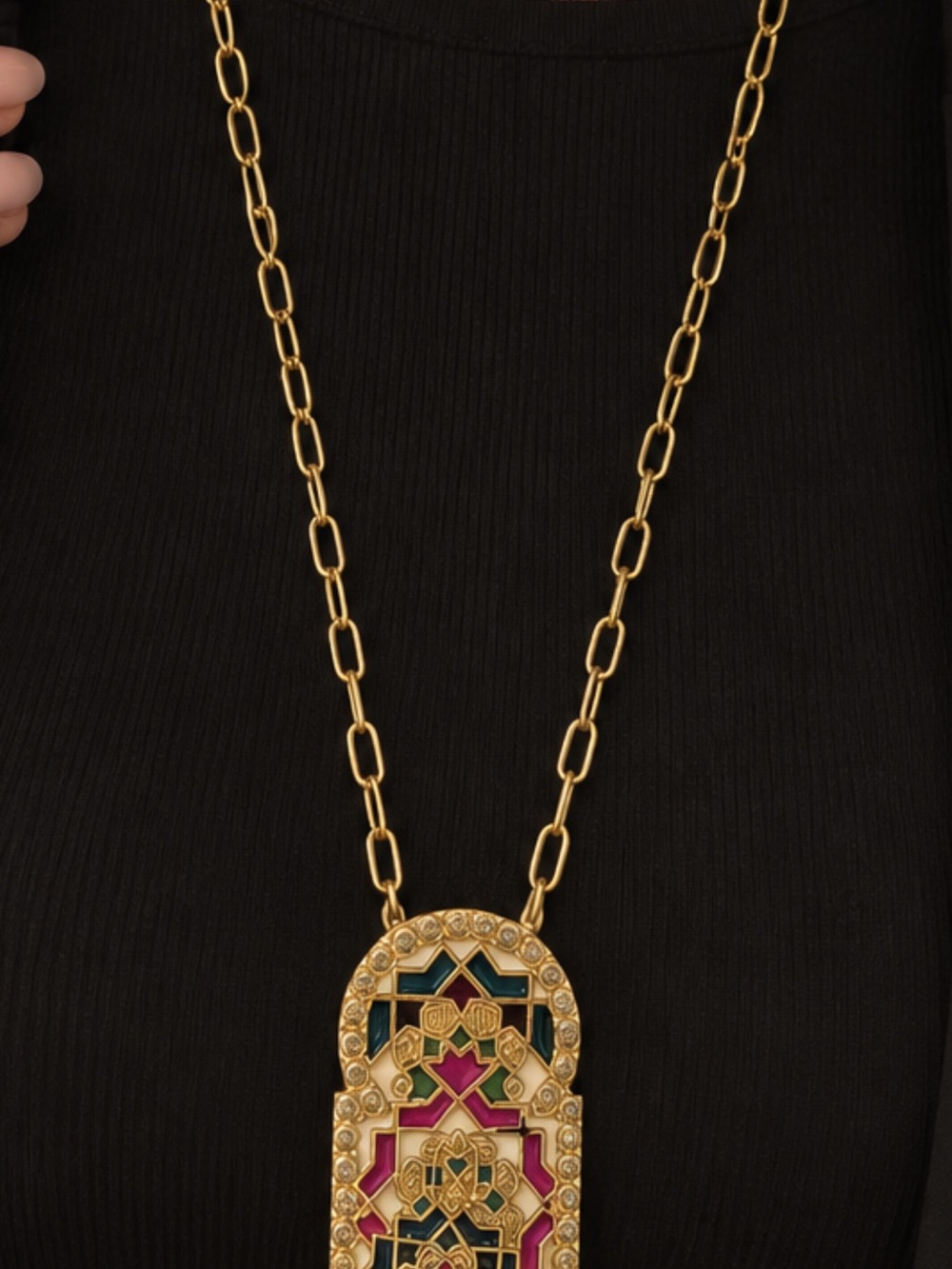Gold-Tone Multicolor Enamel Pendant Necklace - Women Jewelry